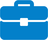 Blue briefcase icon on black background