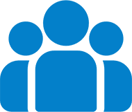 Blue three-person user group icon