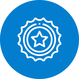 Star badge award icon on blue circle