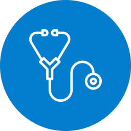 White stethoscope icon in blue circle