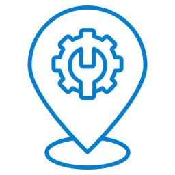 Map pin with gear and wrench icon