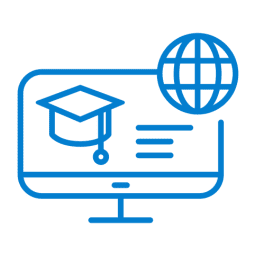 Computer screen with graduation cap and globe