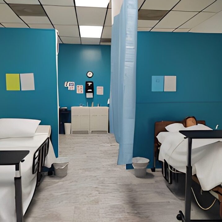 Medical training room with two hospital beds